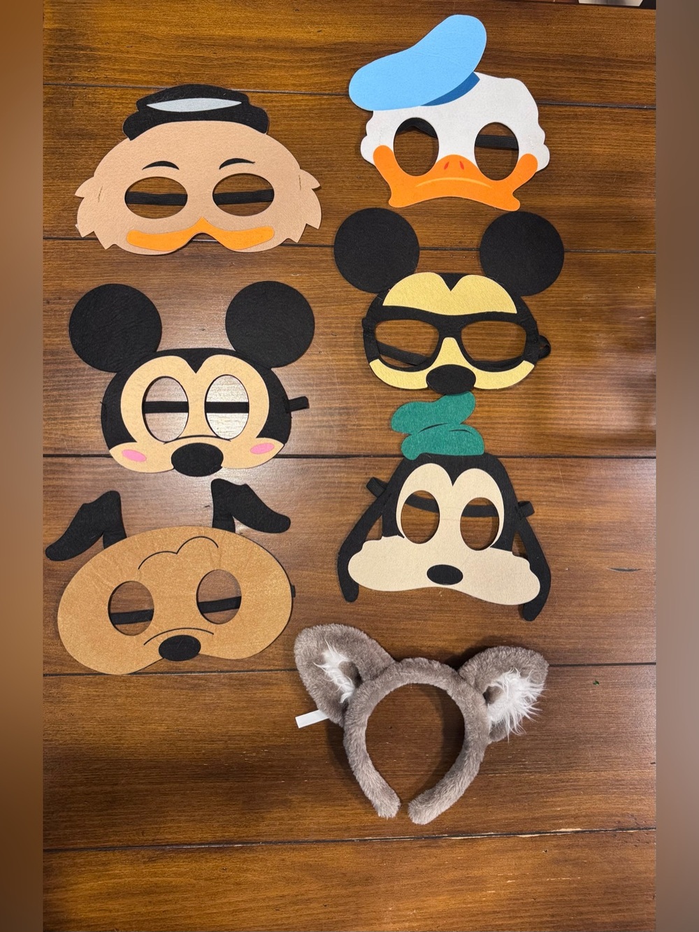 Disney Character Felt Masks & Faux Fur Ears - Mickey, Donald, Goofy, Pluto
